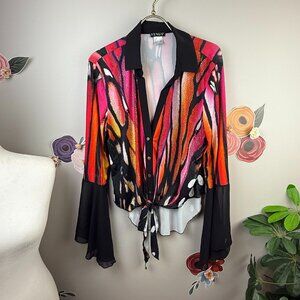 Venus Butterfly Jeweled Bell Sleeve Top - Size - Small